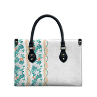 Monstera Tiare Plumeria Leather Bag Teal Polynesian Pattern LT01 - Polynesian Pride