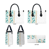 Monstera Tiare Plumeria Leather Bag Teal Polynesian Pattern LT01 - Polynesian Pride