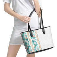 Monstera Tiare Plumeria Leather Tote Bag Teal Polynesian Pattern LT01 - Polynesian Pride