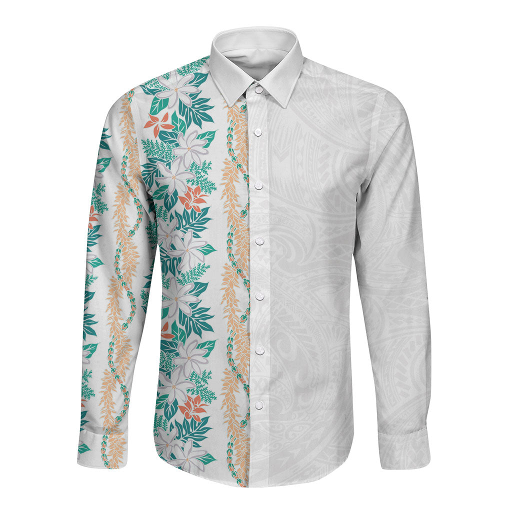 Monstera Tiare Plumeria Long Sleeve Button Shirt Teal Polynesian Pattern LT01 Unisex Teal - Polynesian Pride