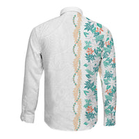 Monstera Tiare Plumeria Long Sleeve Button Shirt Teal Polynesian Pattern LT01 - Polynesian Pride