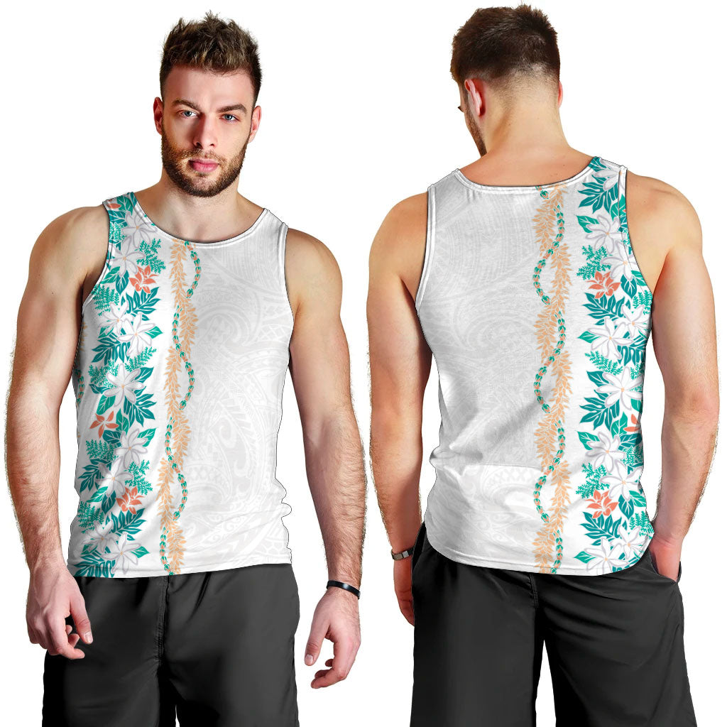 Monstera Tiare Plumeria Men Tank Top Teal Polynesian Pattern LT01 - Polynesian Pride