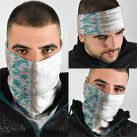 Monstera Tiare Plumeria Neck Gaiter Teal Polynesian Pattern LT01 - Polynesian Pride