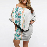 Monstera Tiare Plumeria Off Shoulder Short Dress Teal Polynesian Pattern LT01 Women Teal - Polynesian Pride