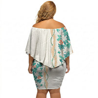 Monstera Tiare Plumeria Off Shoulder Short Dress Teal Polynesian Pattern LT01 - Polynesian Pride