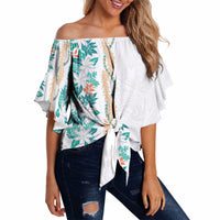 Monstera Tiare Plumeria Off Shoulder Wrap Waist Top Teal Polynesian Pattern LT01 Teal - Polynesian Pride