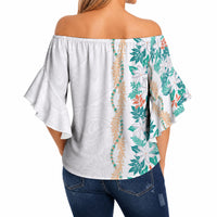 Monstera Tiare Plumeria Off Shoulder Wrap Waist Top Teal Polynesian Pattern LT01 - Polynesian Pride