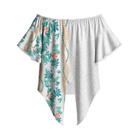 Monstera Tiare Plumeria Off Shoulder Wrap Waist Top Teal Polynesian Pattern LT01 - Polynesian Pride