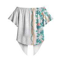 Monstera Tiare Plumeria Off Shoulder Wrap Waist Top Teal Polynesian Pattern LT01 - Polynesian Pride