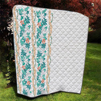 Monstera Tiare Plumeria Quilt Teal Polynesian Pattern LT01 - Polynesian Pride