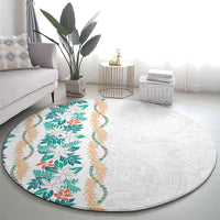 Monstera Tiare Plumeria Round Carpet Teal Polynesian Pattern LT01 - Polynesian Pride