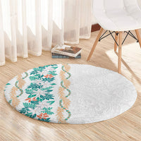 Monstera Tiare Plumeria Round Carpet Teal Polynesian Pattern LT01 - Polynesian Pride