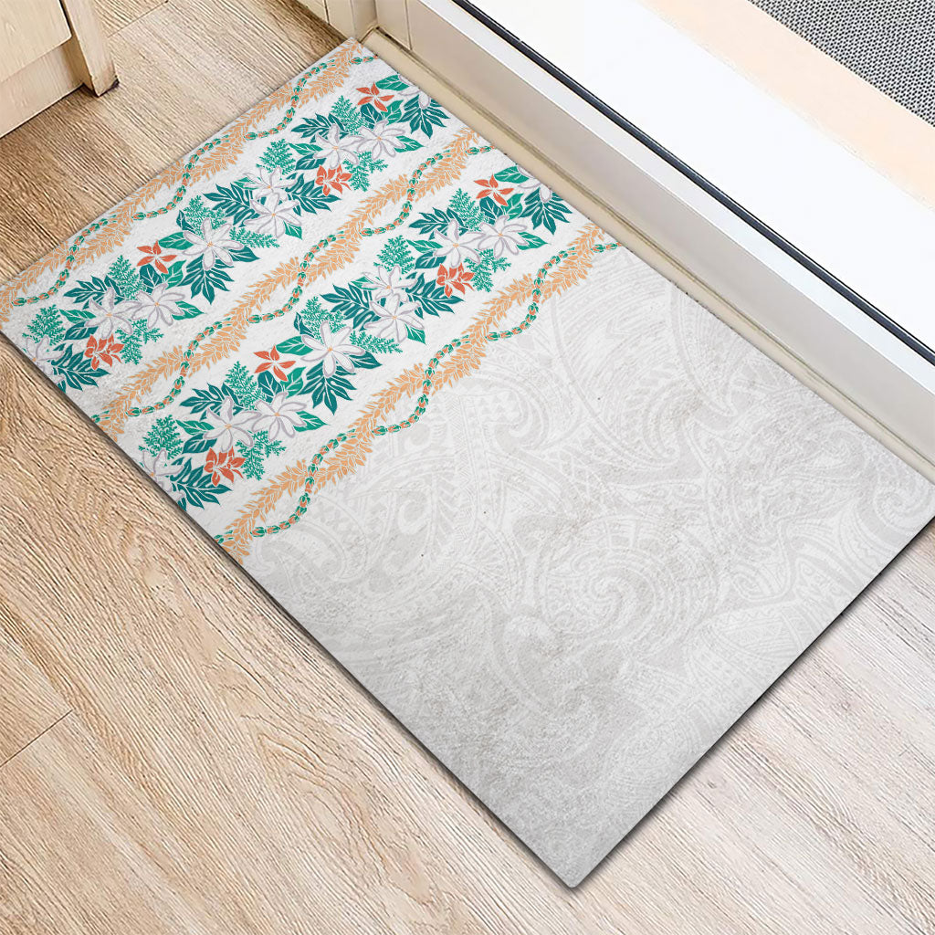 Monstera Tiare Plumeria Rubber Doormat Teal Polynesian Pattern LT01 - Polynesian Pride