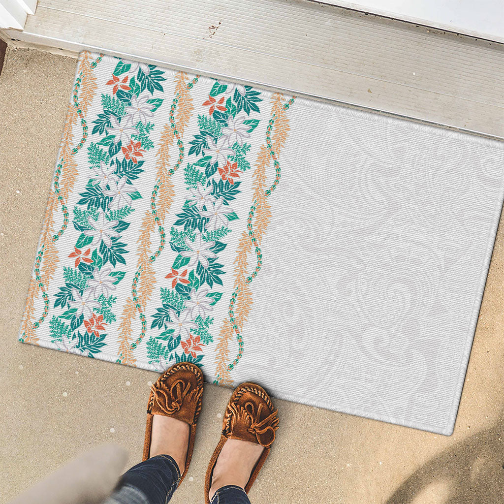 Monstera Tiare Plumeria Rubber Doormat Teal Polynesian Pattern LT01 - Polynesian Pride