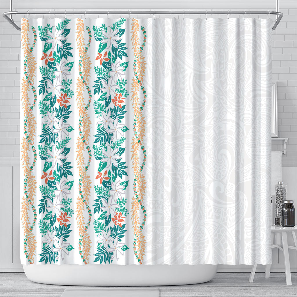 Monstera Tiare Plumeria Shower Curtain Teal Polynesian Pattern LT01 - Polynesian Pride