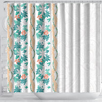 Monstera Tiare Plumeria Shower Curtain Teal Polynesian Pattern LT01 - Polynesian Pride