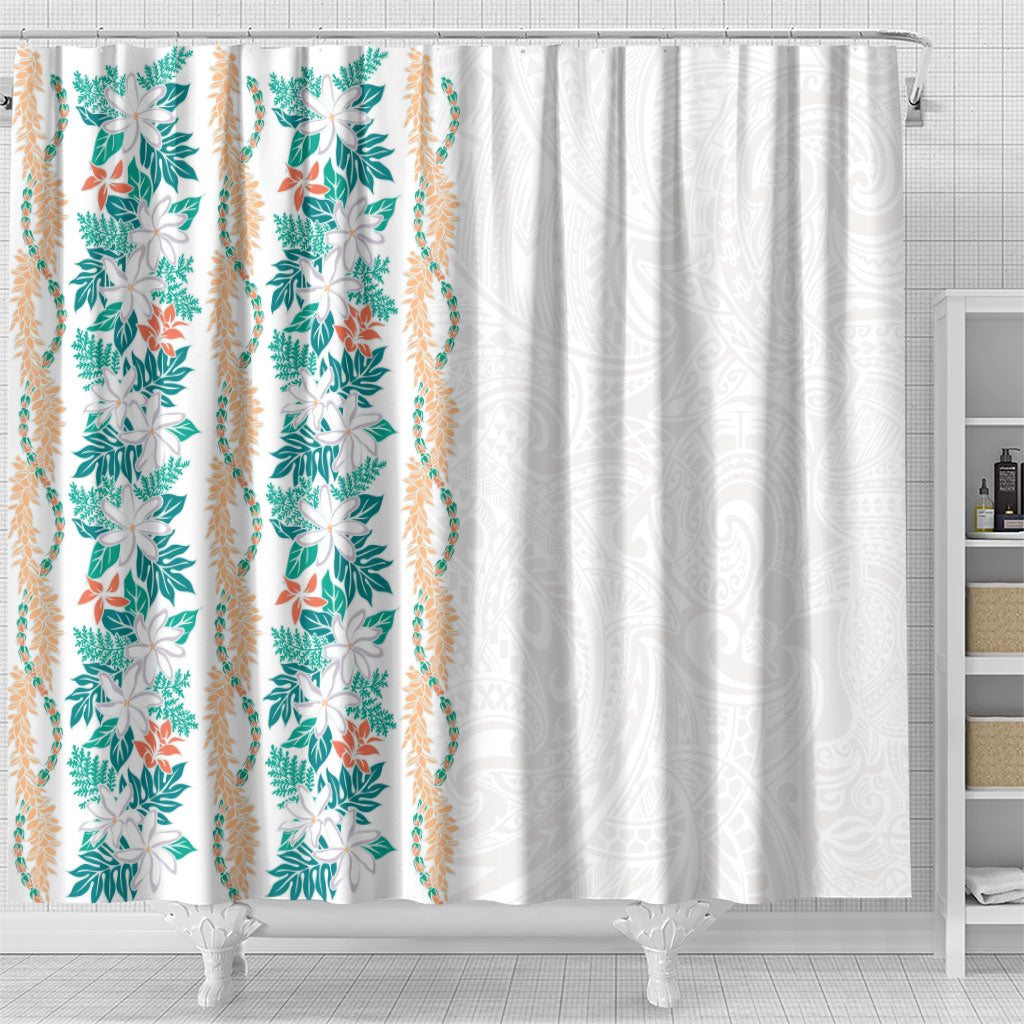 Monstera Tiare Plumeria Shower Curtain Teal Polynesian Pattern LT01 - Polynesian Pride