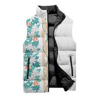 Monstera Tiare Plumeria Sleeveless Puffer Jacket Teal Polynesian Pattern LT01 - Polynesian Pride