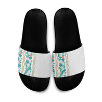 Monstera Tiare Plumeria Slide Sandals Teal Polynesian Pattern LT01 Teal - Polynesian Pride