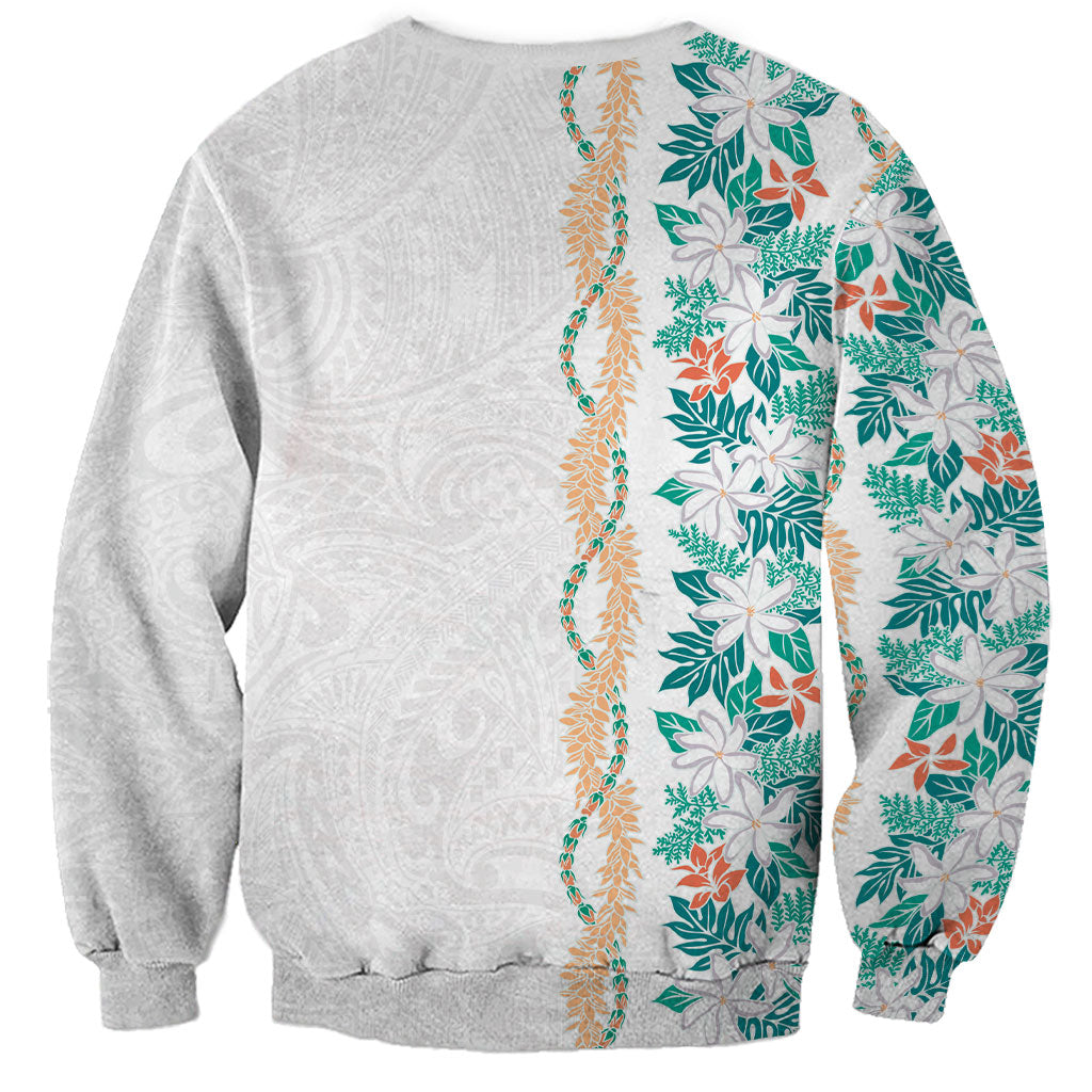 Monstera Tiare Plumeria Sweatshirt Teal Polynesian Pattern LT01 - Polynesian Pride