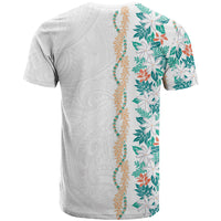 Monstera Tiare Plumeria T Shirt Teal Polynesian Pattern LT01 - Polynesian Pride