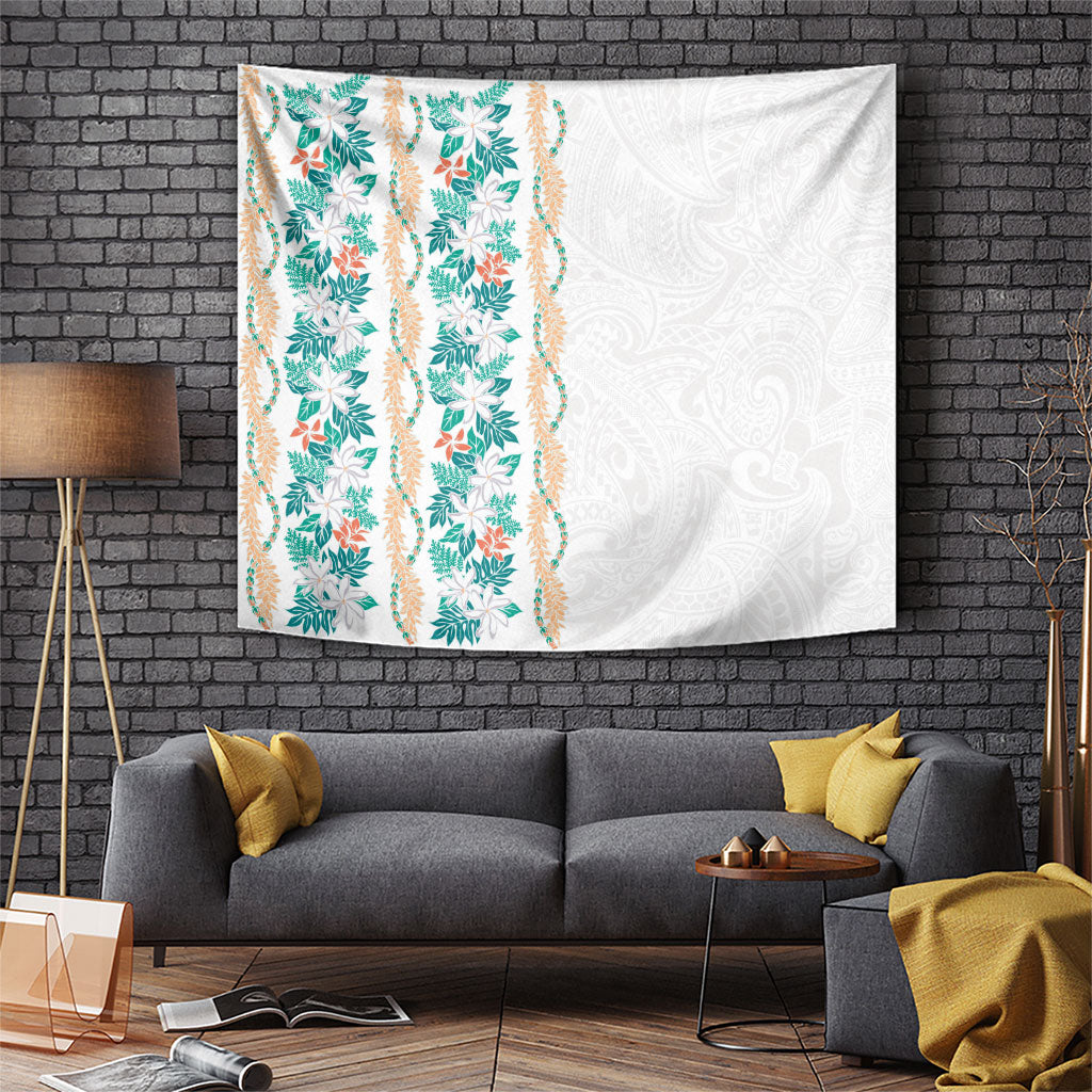 Monstera Tiare Plumeria Tapestry Teal Polynesian Pattern LT01 Teal - Polynesian Pride