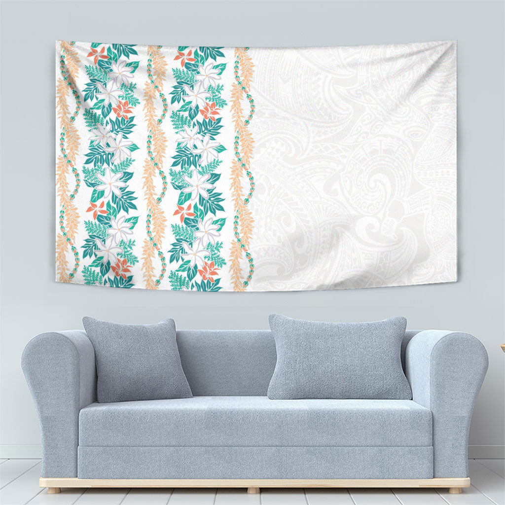 Monstera Tiare Plumeria Tapestry Teal Polynesian Pattern LT01 - Polynesian Pride