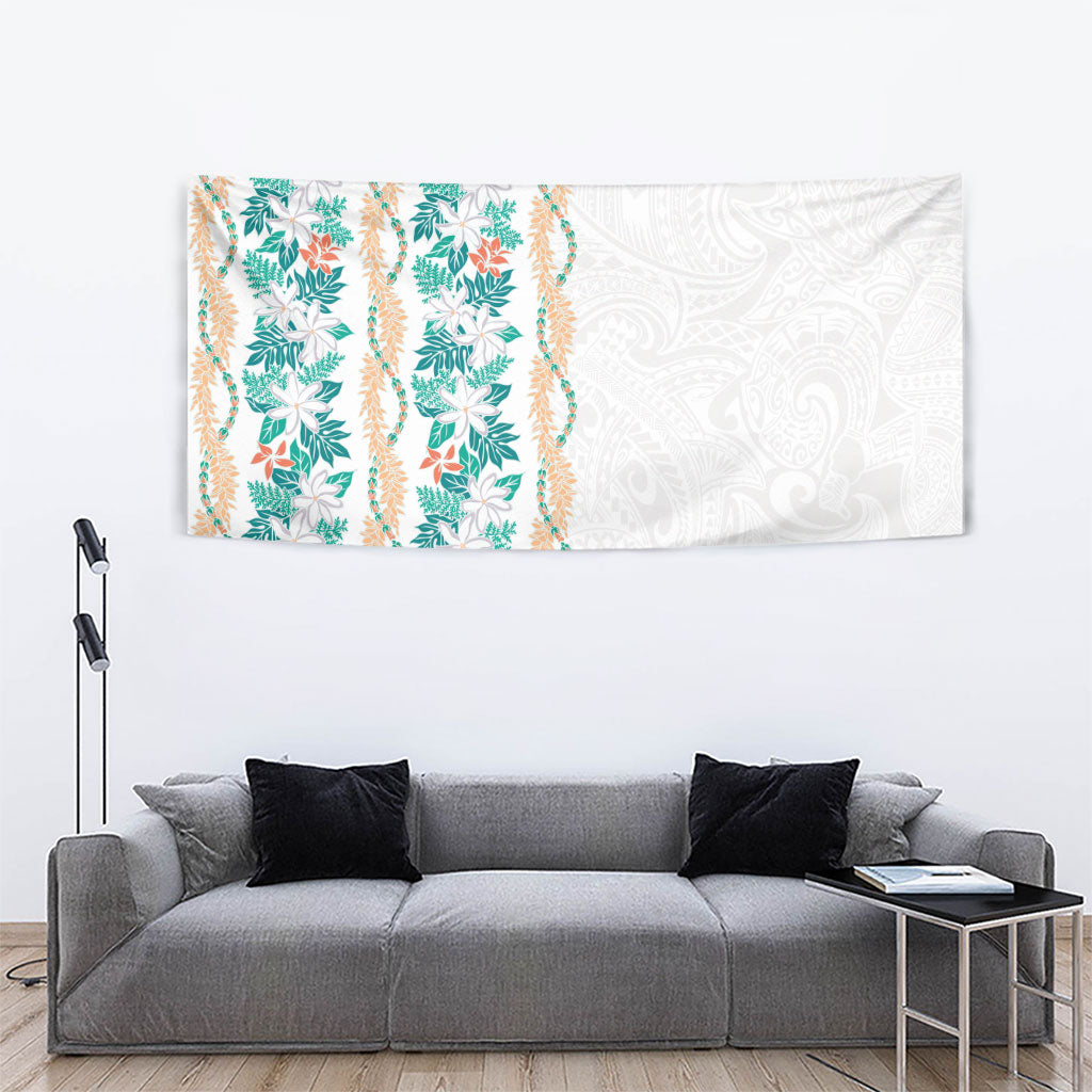 Monstera Tiare Plumeria Tapestry Teal Polynesian Pattern LT01 - Polynesian Pride