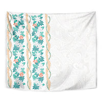 Monstera Tiare Plumeria Tapestry Teal Polynesian Pattern LT01 - Polynesian Pride
