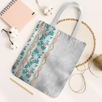 Monstera Tiare Plumeria Tote Bag Teal Polynesian Pattern LT01 White Strap One Size Teal - Polynesian Pride