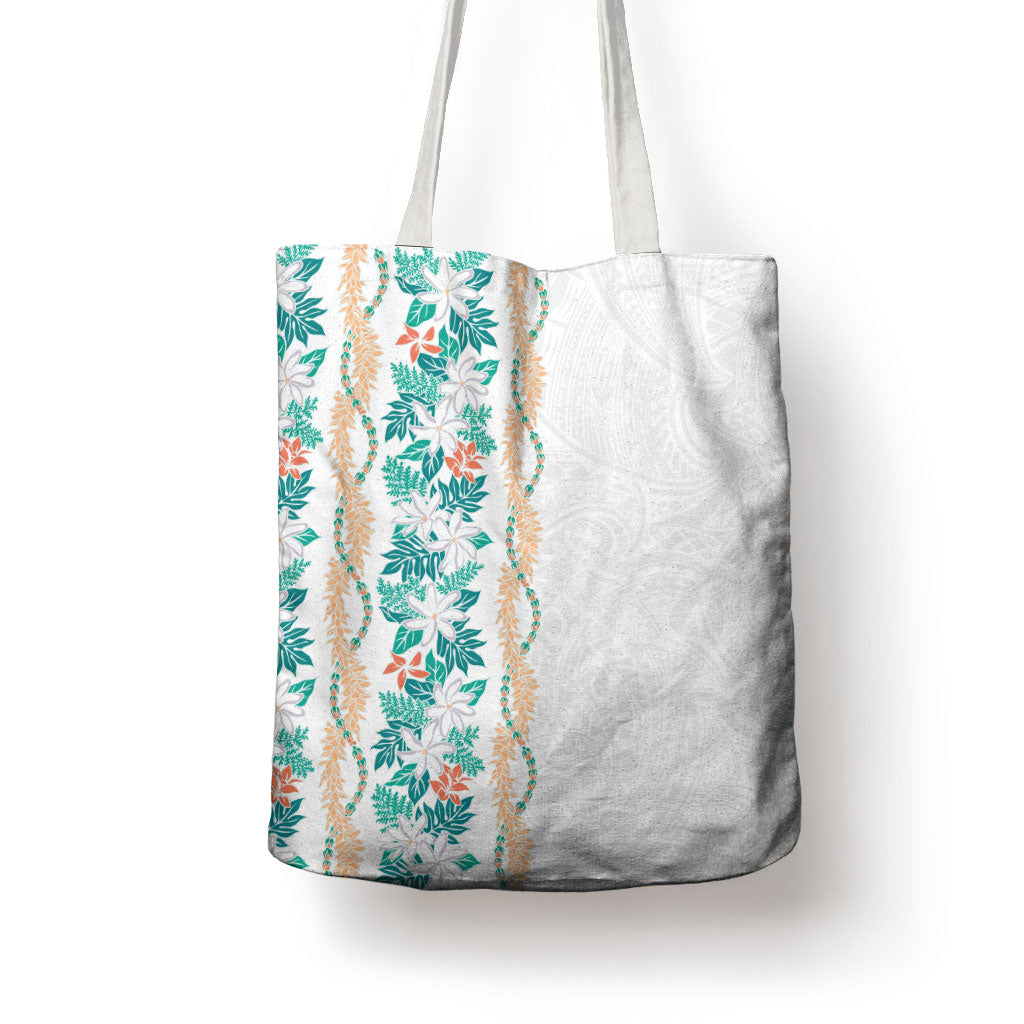 Monstera Tiare Plumeria Tote Bag Teal Polynesian Pattern LT01 - Polynesian Pride