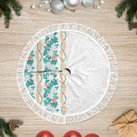 Monstera Tiare Plumeria Tree Skirt Teal Polynesian Pattern LT01 Fringed Teal - Polynesian Pride