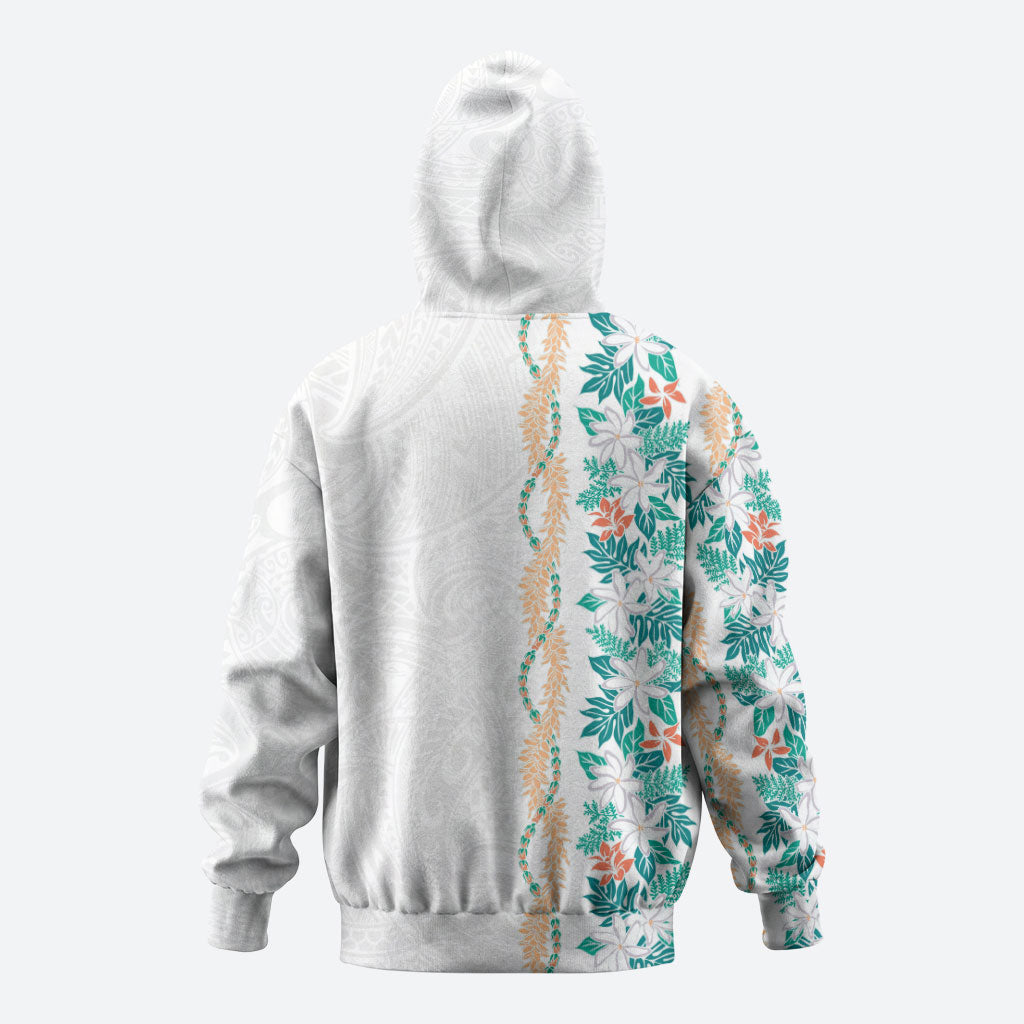 Monstera Tiare Plumeria Zip Hoodie Teal Polynesian Pattern LT01 - Polynesian Pride