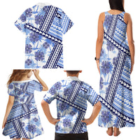 Hawaii Quilt Family Matching Tank Maxi Dress and Hawaiian Shirt Kakau Polynesian Pattern Blue Version LT01 - Polynesian Pride
