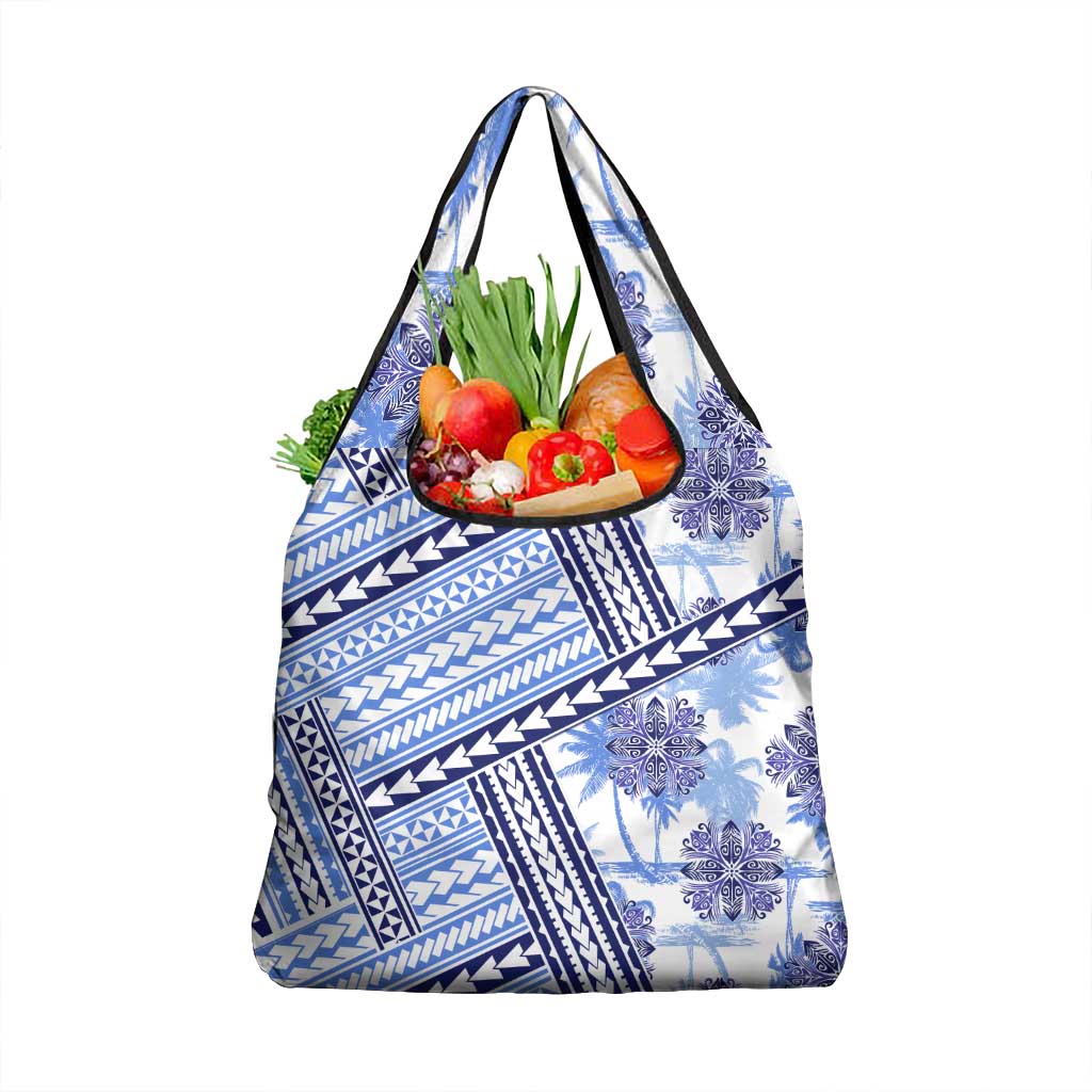 Hawaii Quilt Grocery Bag Kakau Polynesian Pattern Blue Version