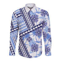 Hawaii Quilt Long Sleeve Button Shirt Kakau Polynesian Pattern Blue Version LT01 Unisex Blue - Polynesian Pride