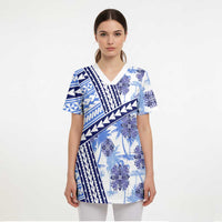 Hawaii Quilt Scrub Top Kakau Polynesian Pattern Blue Version - Polynesian Pride
