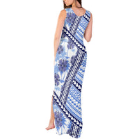Hawaii Quilt Tank Maxi Dress Kakau Polynesian Pattern Blue Version LT01 - Polynesian Pride