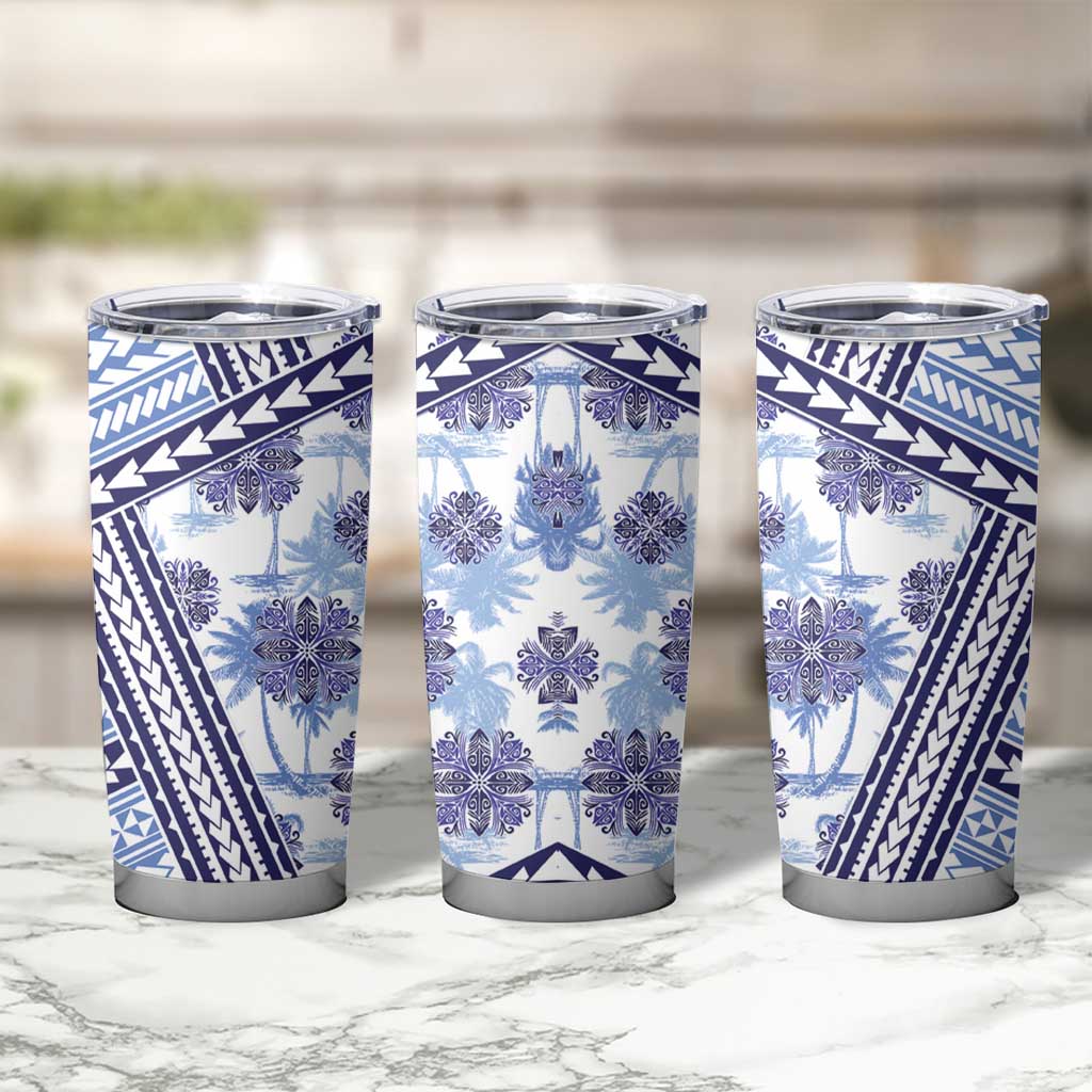 Hawaii Quilt Tumbler Cup Kakau Polynesian Pattern Blue Version