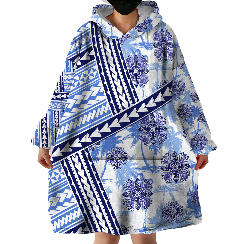 Hawaii Quilt Wearable Blanket Hoodie Kakau Polynesian Pattern Blue Version LT01 - Polynesian Pride
