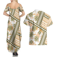 Hawaii Quilt Couples Matching Summer Maxi Dress and Hawaiian Shirt Kakau Polynesian Pattern Gold Version LT01 - Polynesian Pride