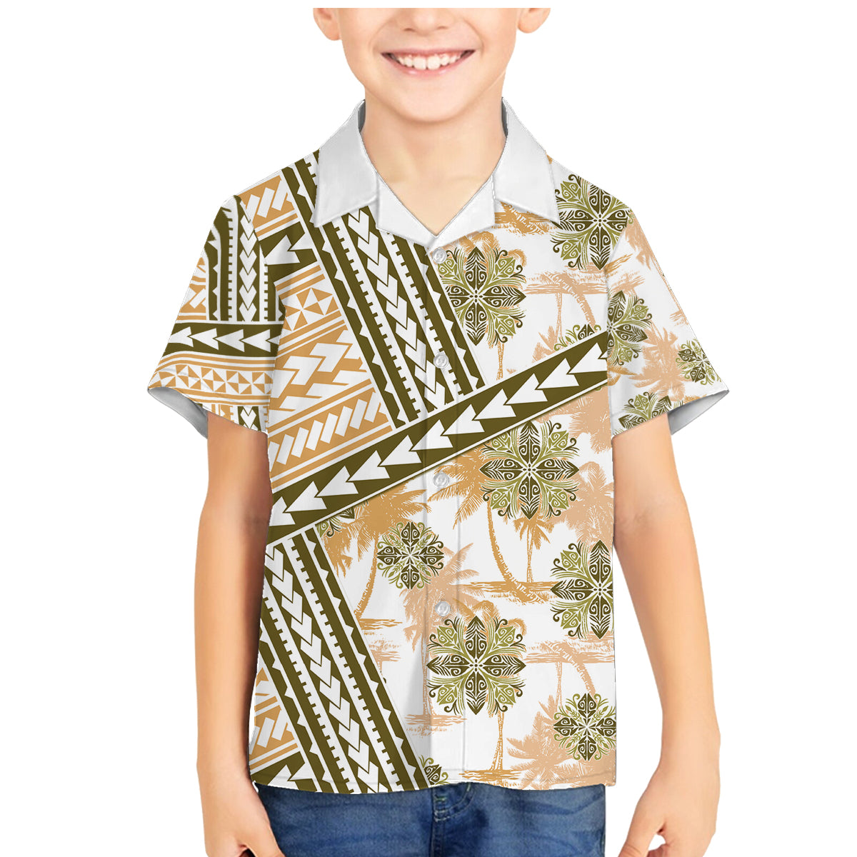 Hawaii Quilt Family Matching Mermaid Dress and Hawaiian Shirt Kakau Polynesian Pattern Gold Version LT01 Son's Shirt Gold - Polynesian Pride