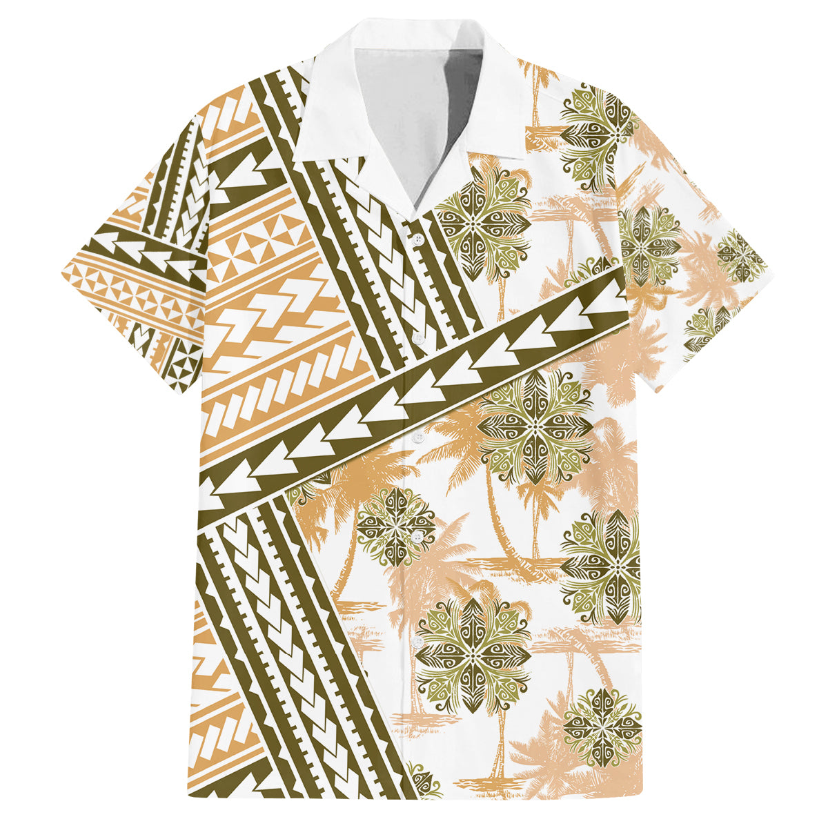 Hawaii Quilt Family Matching Off Shoulder Short Dress and Hawaiian Shirt Kakau Polynesian Pattern Gold Version LT01 Dad's Shirt - Short Sleeve Gold - Polynesian Pride