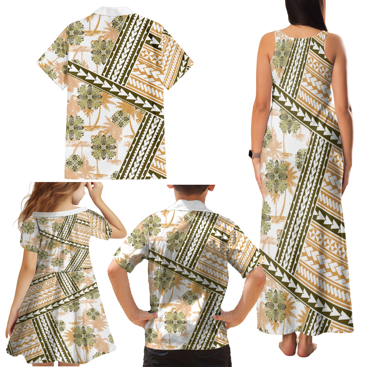 Hawaii Quilt Family Matching Tank Maxi Dress and Hawaiian Shirt Kakau Polynesian Pattern Gold Version LT01 - Polynesian Pride