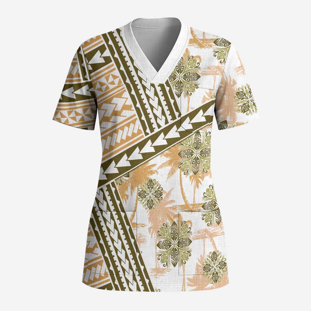 Hawaii Quilt Scrub Top Kakau Polynesian Pattern Gold Version - Polynesian Pride