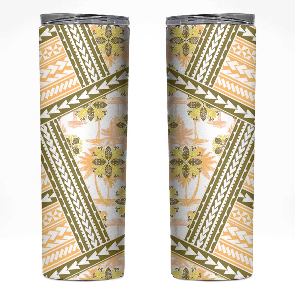 Hawaii Quilt Skinny Tumbler Kakau Polynesian Pattern Gold Version