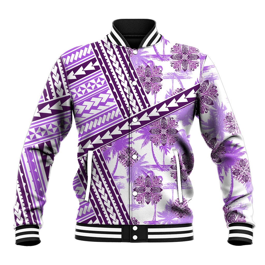 Hawaii Quilt Baseball Jacket Kakau Polynesian Pattern Lilac Version LT01 Unisex Purple - Polynesian Pride