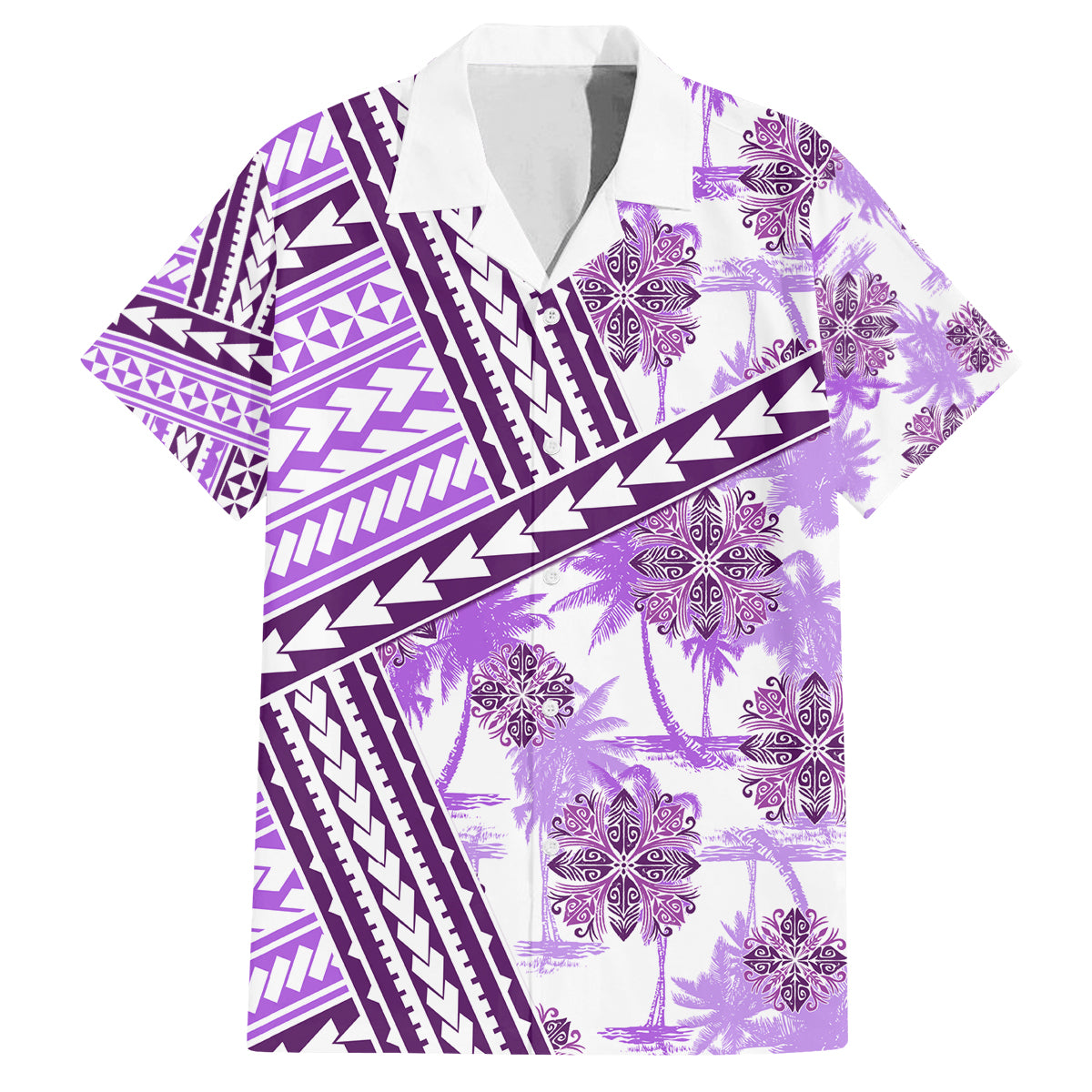 Hawaii Quilt Family Matching Off Shoulder Long Sleeve Dress and Hawaiian Shirt Kakau Polynesian Pattern Lilac Version LT01 Dad's Shirt - Short Sleeve Purple - Polynesian Pride