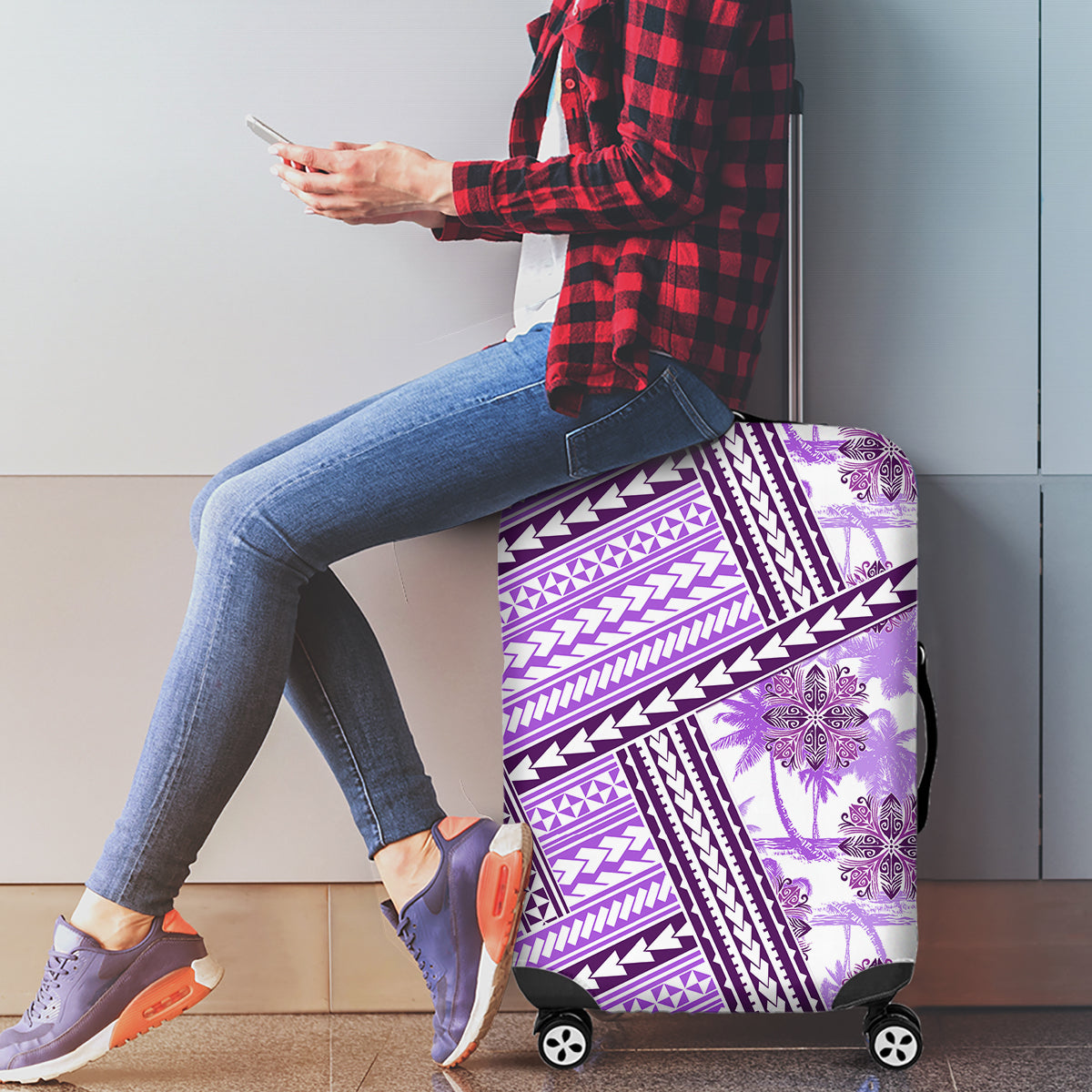 Hawaii Quilt Luggage Cover Kakau Polynesian Pattern Lilac Version LT01 - Polynesian Pride
