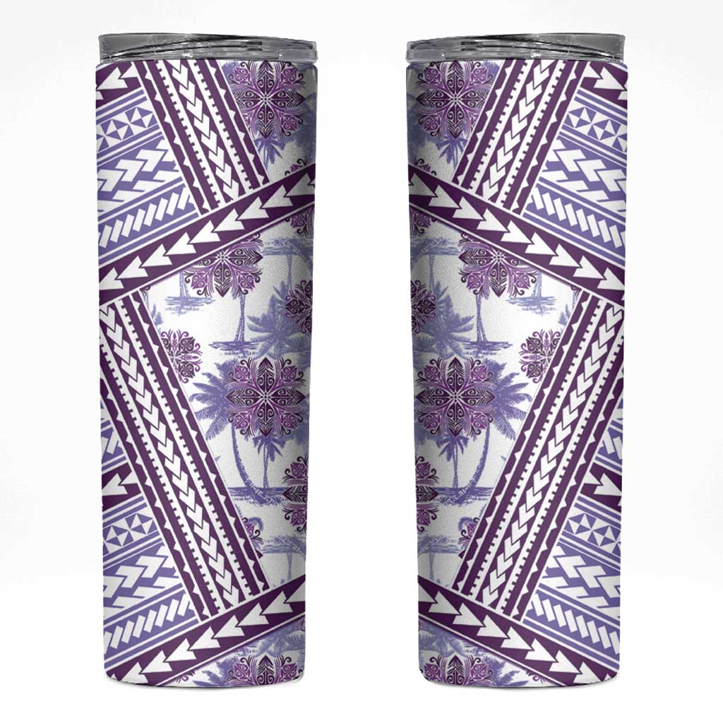 Hawaii Quilt Skinny Tumbler Kakau Polynesian Pattern Lilac Version